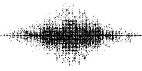 A black and white abstract sound wave pattern isolated on transparent background