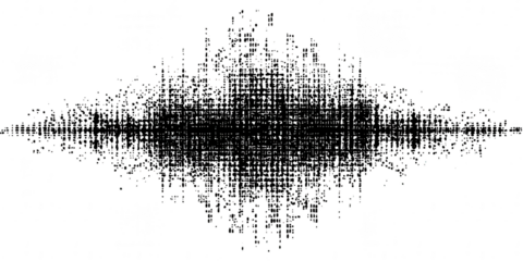A black and white abstract sound wave pattern isolated on transparent background