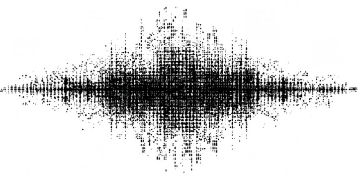 A black and white abstract sound wave pattern isolated on transparent background