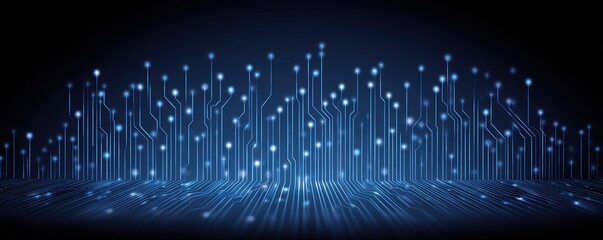 A dynamic abstract representation of a digital landscape showcasing interconnected circuits and glowing nodes, emphasizing the essence of modern technology and innovation.