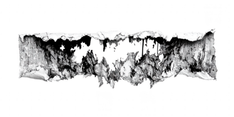 A torn paper edge with black ink drips isolated on transparent background