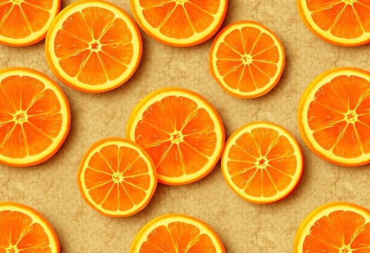 Seamless vibrant orange slice pattern, juicy, fresh, textured background,  macro,  backdrop