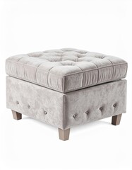 Elegant tufted ottoman in soft gray fabric, perfect for adding style and comfort to any living space or home decor.