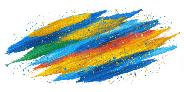 Colorful paint strokes create a vibrant abstract design isolated on transparent background