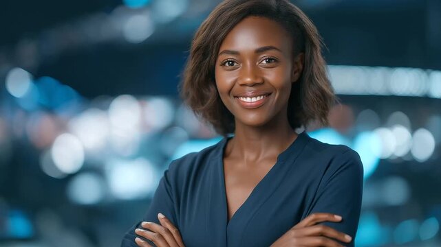 Dynamic African businesswoman taking charge in a corporate meeting setting.