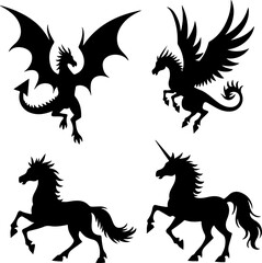 Fototapeta premium Tribal Dragon and Phoenix Tattoo Designs vector bundle