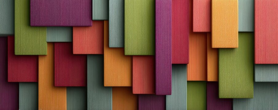 A vibrant arrangement of layered, colorful rectangles creates a striking abstract background