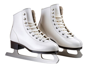 Classic White Figure Ice Skates Isolated on Transparent Background PNG  (2)