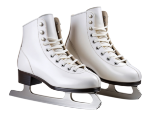 Classic White Figure Ice Skates Isolated on Transparent Background PNG  (2)