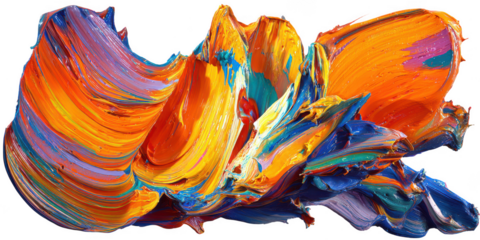 Thick colorful paint strokes isolated on transparent background