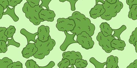 Vegetable background. Vector illustration of broccoli Seamless Pattern. Perfect kitchen wallpaper cover apron fabric textile print. EPS 10