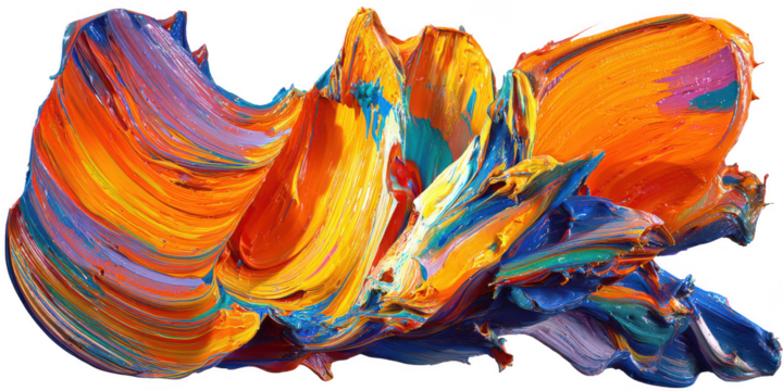 Thick colorful paint strokes isolated on transparent background