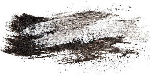 A thick black brush stroke with white highlights isolated on transparent background