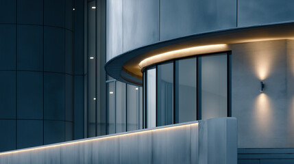 Modern architectural building section with soft glowing light