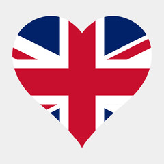 Obraz premium United Kingdom flag heart shaped icon digital vector illustration. National flag of UK. Love flag icon.