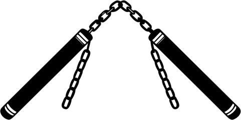 Nunchucks Silhouette Vector - Black Martial Arts Weapon Icon