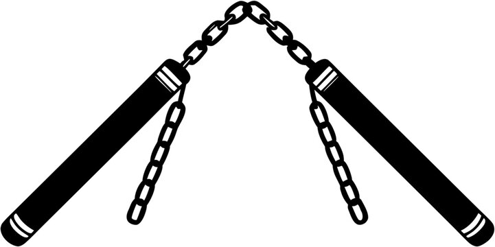 Nunchucks Silhouette Vector - Black Martial Arts Weapon Icon