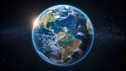 Fototapeta premium Majestic earth seen from space with sun shining brightly