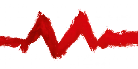 A bold red brush stroke forms a heartbeat line isolated on transparent background