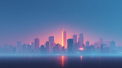 Naklejka premium Futuristic embassy skyline at dusk urban landscape neon lights