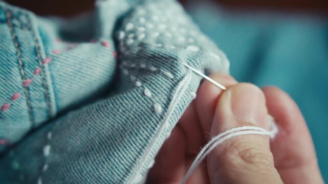 Mending jeans with Sashiko, a traditional Japanese embroidery and stitching technique
