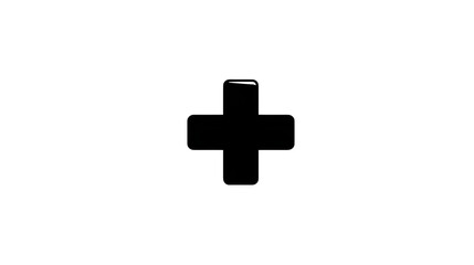 Fototapeta premium Black filled medical cross symbol icon, thick lines, flat design, isolated on transparent background