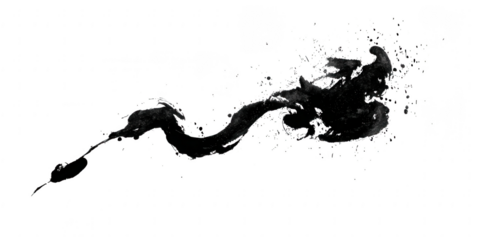 A dynamic black ink splash isolated on transparent background