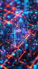 Futuristic Digital City Circuit Board Network