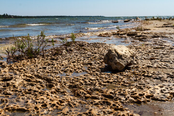 Lake Huron. The wild rocky coastline of the Bruce Peninsula. Ontario, Canada