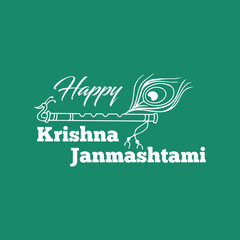 Happy Krishna Janmashtami, Greeting background for Hindu festival Krishna Janmashtami (birth of Lord Krishna). Vector illustration.