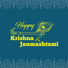 Happy Krishna Janmashtami, Greeting background for Hindu festival Krishna Janmashtami (birth of Lord Krishna). Vector illustration.