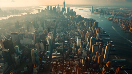 New York City Skyline Golden Hour Aerial