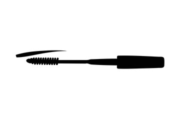Close up of a black mascara wand with long bristles