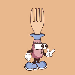 Retro character design of shocked fork