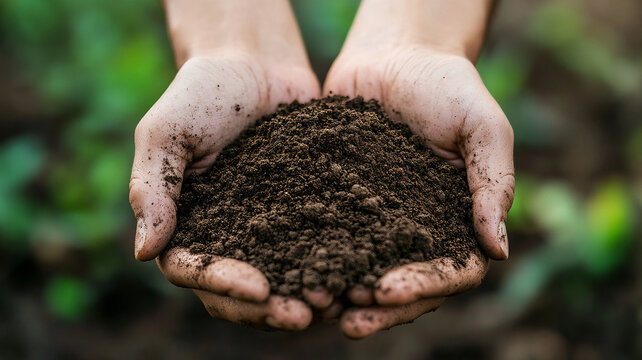 hands carrying  fertilize soil