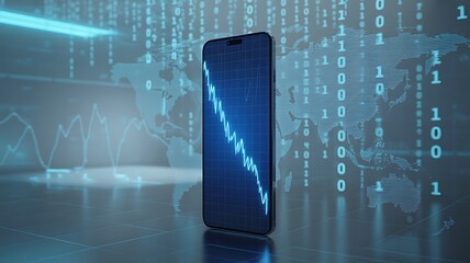 Smartphone displaying downward trend graph digital