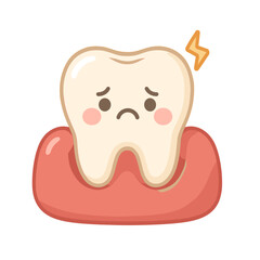 Sad Cartoon Tooth with Gum Pain – Toothache and Oral Health Problem Concept