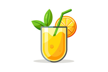 Download this vibrant and refreshing orange juice vector illustration featuring a tall glass filled with bright orange juice and garnished with a lemon slice.