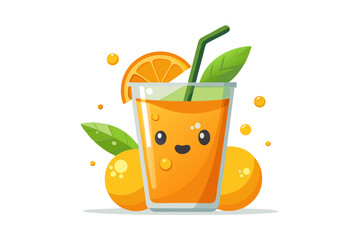 Download this vibrant and refreshing orange juice vector illustration featuring a tall glass filled with bright orange juice and garnished with a lemon slice.