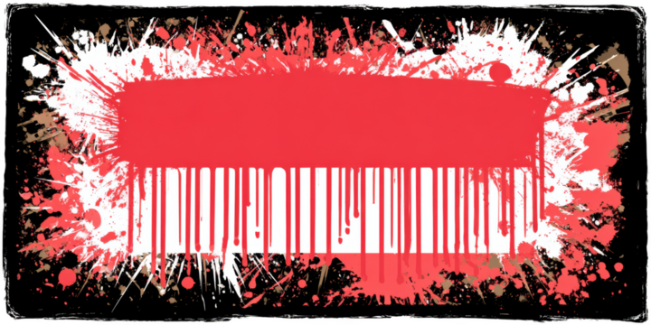 Red and white paint splatter with dripping effect on black background