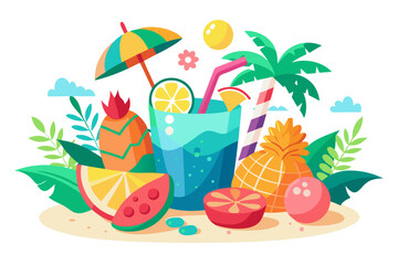 Download this vibrant and refreshing orange juice vector illustration featuring a tall glass filled with bright orange juice and garnished with a lemon slice.