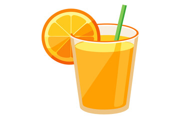 Download this vibrant and refreshing orange juice vector illustration featuring a tall glass filled with bright orange juice and garnished with a lemon slice.