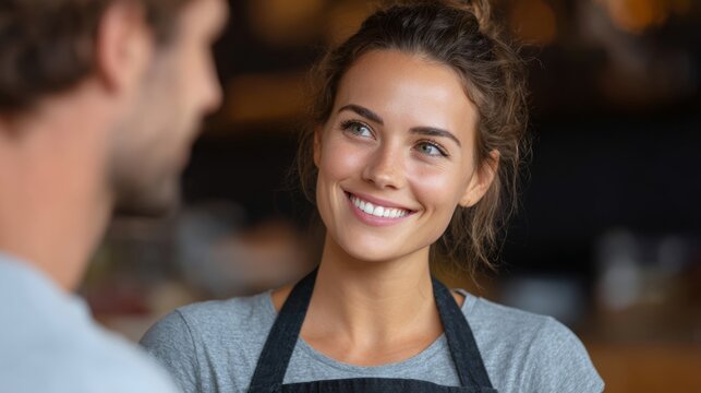 Engaging coffee shop atmosphere with barista and customer - Powered by Adobe