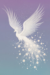 white peacock on blue background