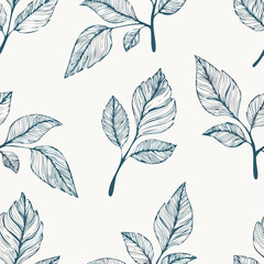 Fototapeta premium Hand-drawn Seamless Leaf Pattern in Monochrome Style