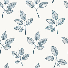 Hand-drawn Seamless Leaf Pattern in Monochrome Style