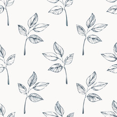 Fototapeta premium Hand-drawn Seamless Leaf Pattern in Monochrome Style