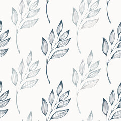 Hand-drawn Seamless Leaf Pattern in Monochrome Style