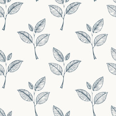 Hand-drawn Seamless Leaf Pattern in Monochrome Style