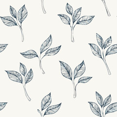 Obraz premium Hand-drawn Seamless Leaf Pattern in Monochrome Style